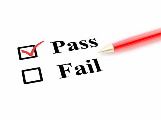 Pass the exam on the first time at Global Real Estate School.  Image shows two results, pass and fail, the red check box is in the pass column. 